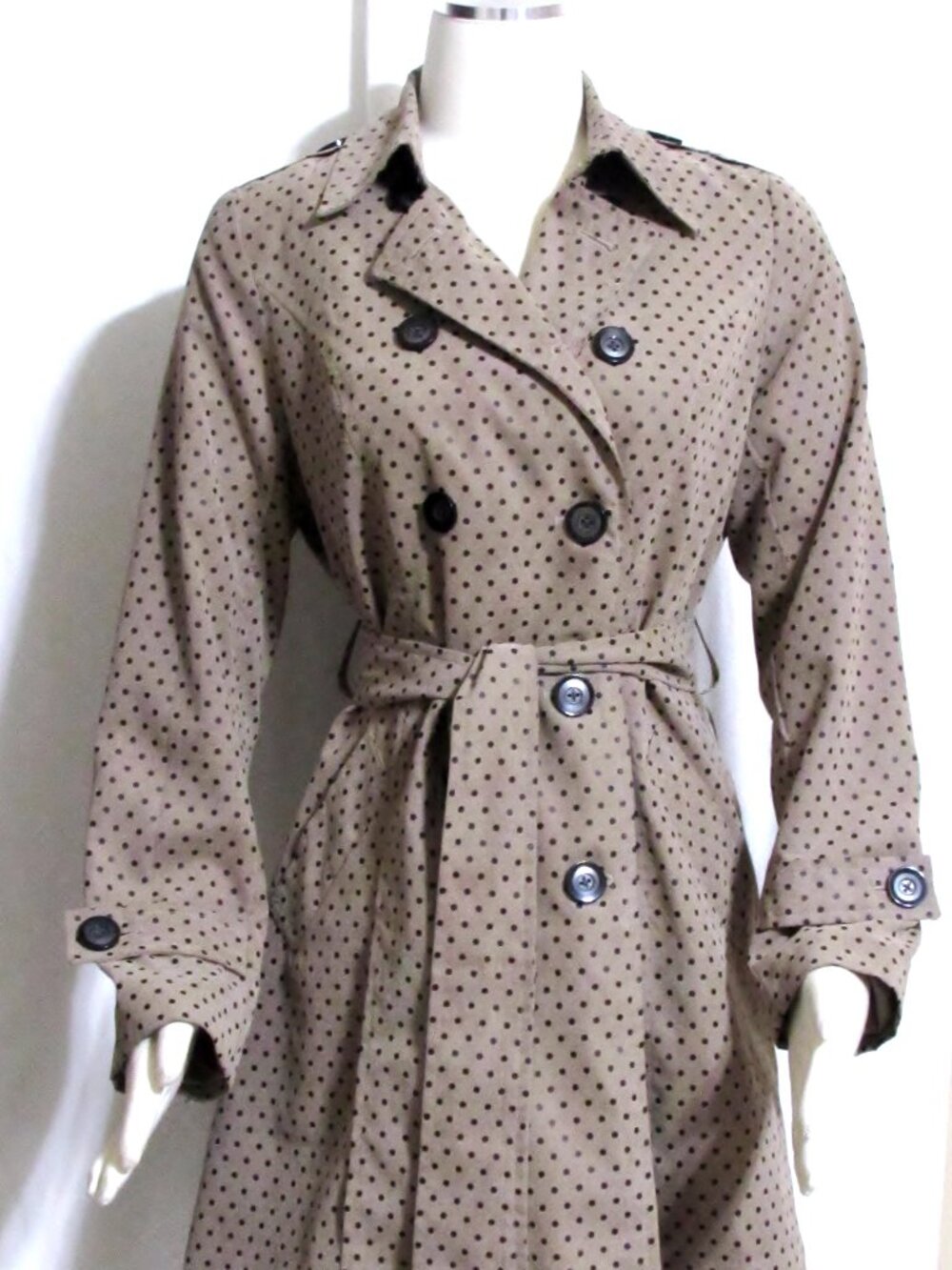 NEW Womens Ladies JOY JOY Taupe & Black Polka Dot Trench Coat Jacket M Orig $199